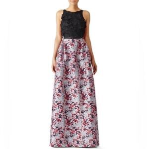 ML Monique Lhuillier Multi Floral Jacquard maxi dress Gown size 0 C10